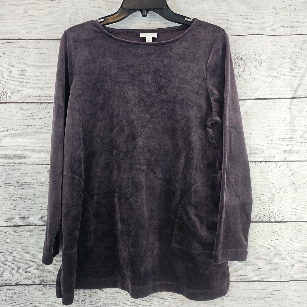 Pure Jill Small Petite Dark Purple Velvety Fleece Longsleeve Pockets Tunic L741